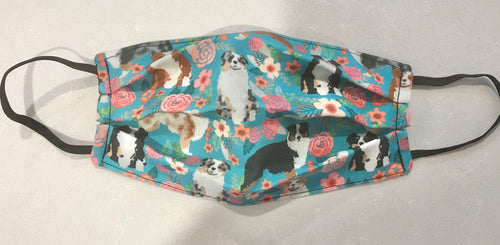 Face Mask - Floral Australian Shepherds (ADULT)